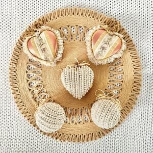 Vintage Handmade Bundle Lot 5 Victorian Lace Pearl Beading Heart Round Ornaments